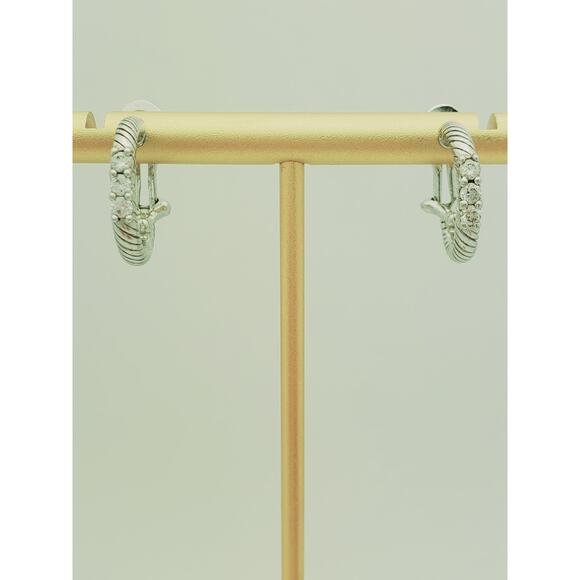 Judith Ripka 925 Sterling Silver CZ Cubic Zirconia Hoop Earrings Designer Signed - Picture 7 of 11